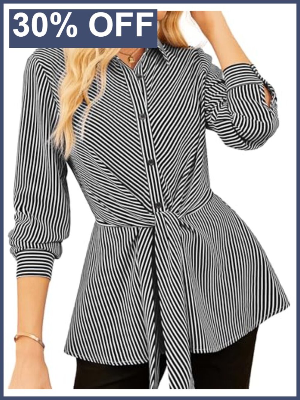 GRACE KARIN Women's Peplum Tie Front Striped Button Down Blouse